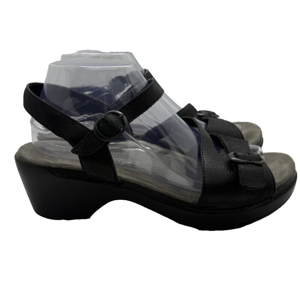 Dansko Sandi Black Leather Strappy Wedge Sandals - size 9.5 (40)